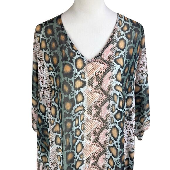 Adrienne Snake Python Print Chiffon Sheer Oversized Poncho Tunic Blouse - Picture 7 of 11
